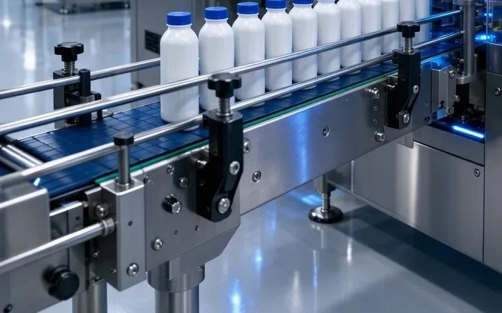 Ligne de conditionnement automatisée en inox dans une usine agroalimentaire